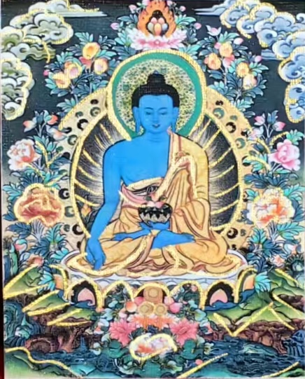 純手繪藥師佛唐卡畫芯 药师琉璃光如来 消灾延寿 拔除病苦 藥師佛唐卡